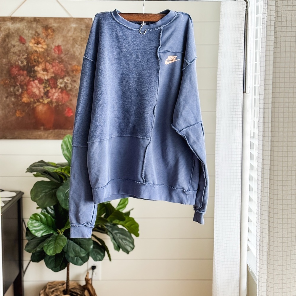 Nike Men's Distressed Blue Crewneck Sweater